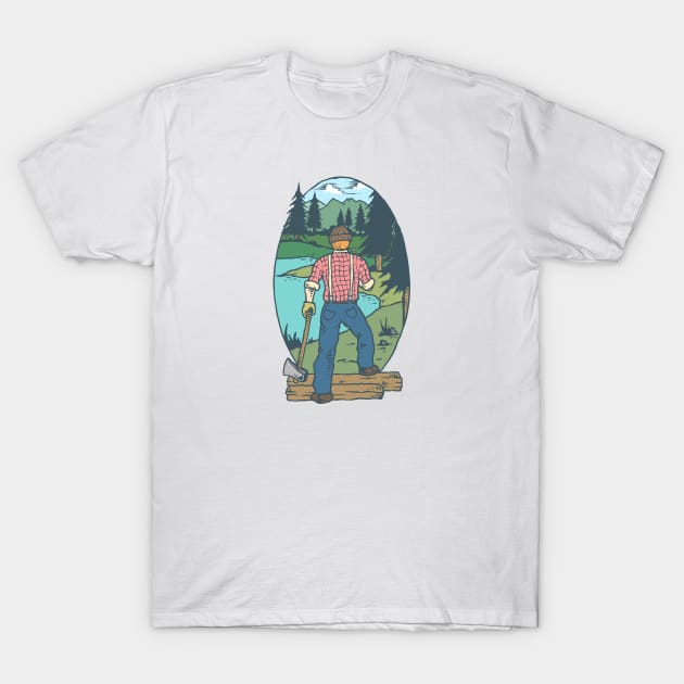 Lumberjack Forest Cartoon Kids Tshirt T-Shirt by evergreen_brand